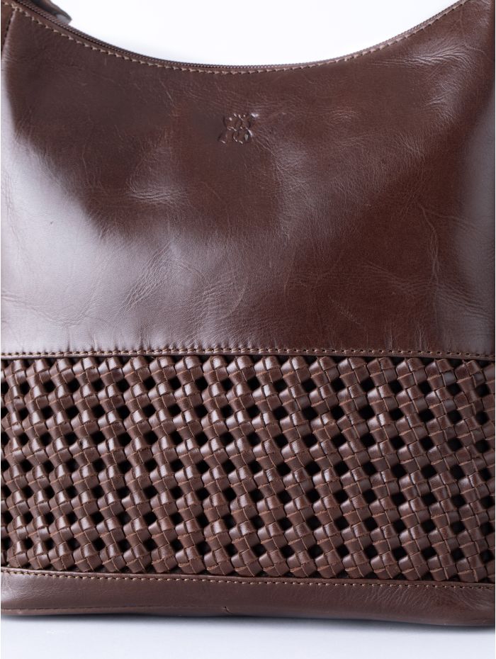 Waverton Woven Medium Leather Cross Body Bag in Brown
