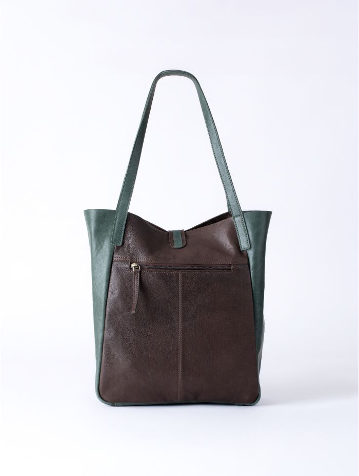 Hartsop Leather Tote Bag in Brown and Green