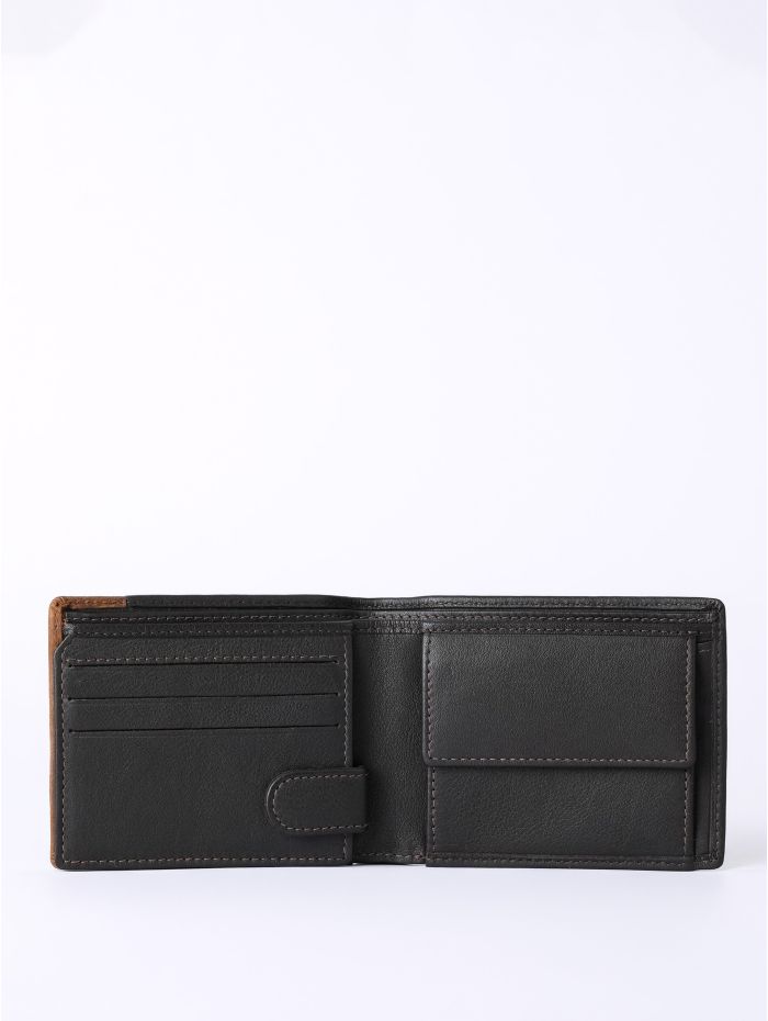 Stitch Leather Bi-Fold Wallet in Brown