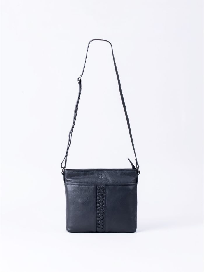 Farlam Leather Cross Body Bag in Navy