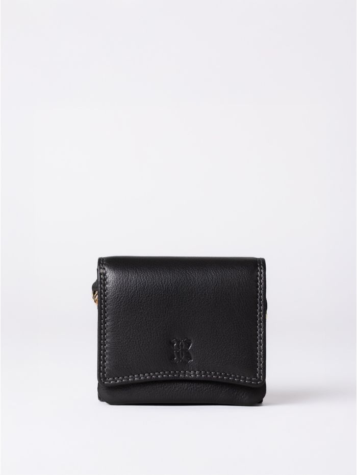 Small Leather Flapover Purse in Black