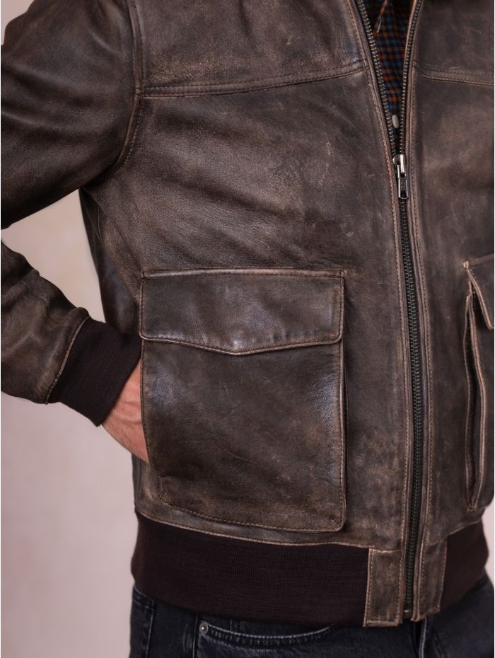 Fellfoot Leather Aviator Jacket in Chocolate Brown