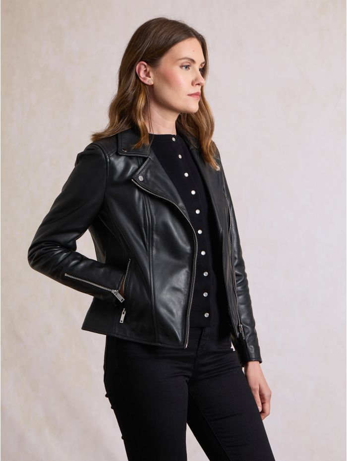Tarraby Leather Biker Jacket in Black
