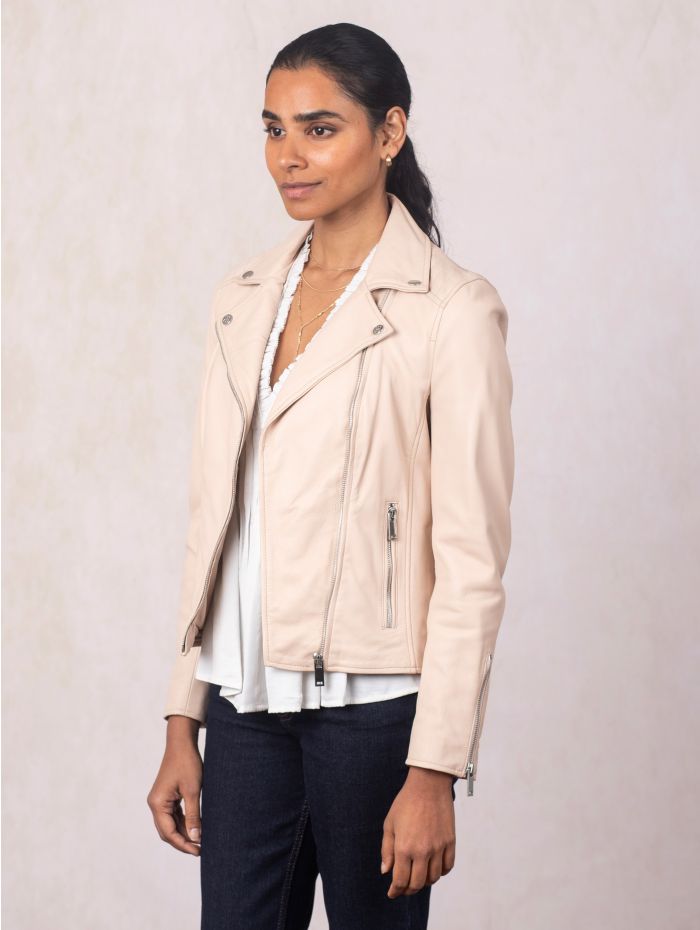 Tarraby Leather Biker Jacket in Parchment