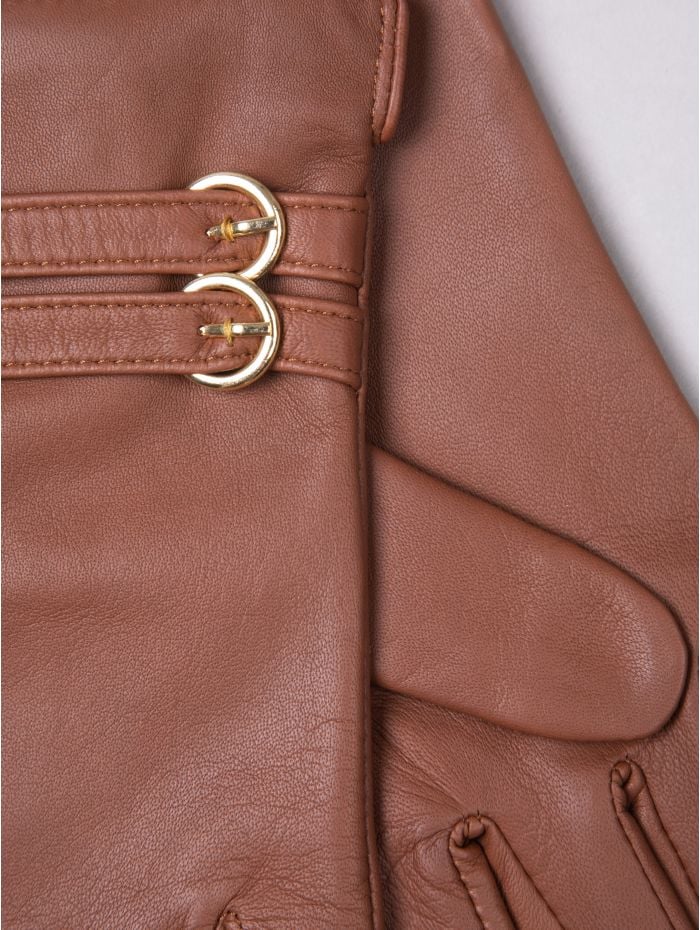 Twin Buckle II Leather Gloves in Tan