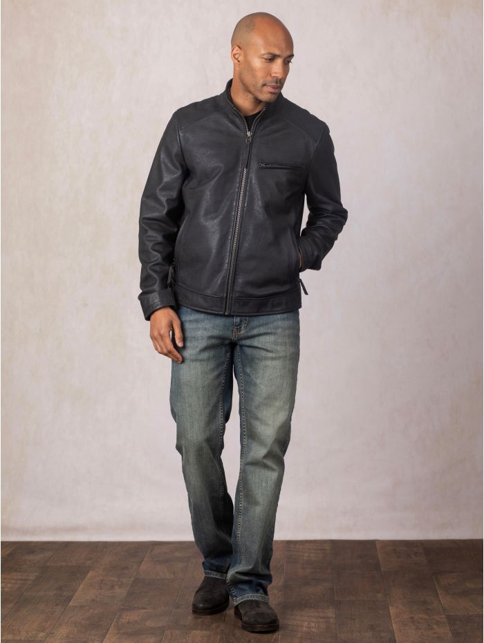 Crookshaw Leather Jacket in Navy