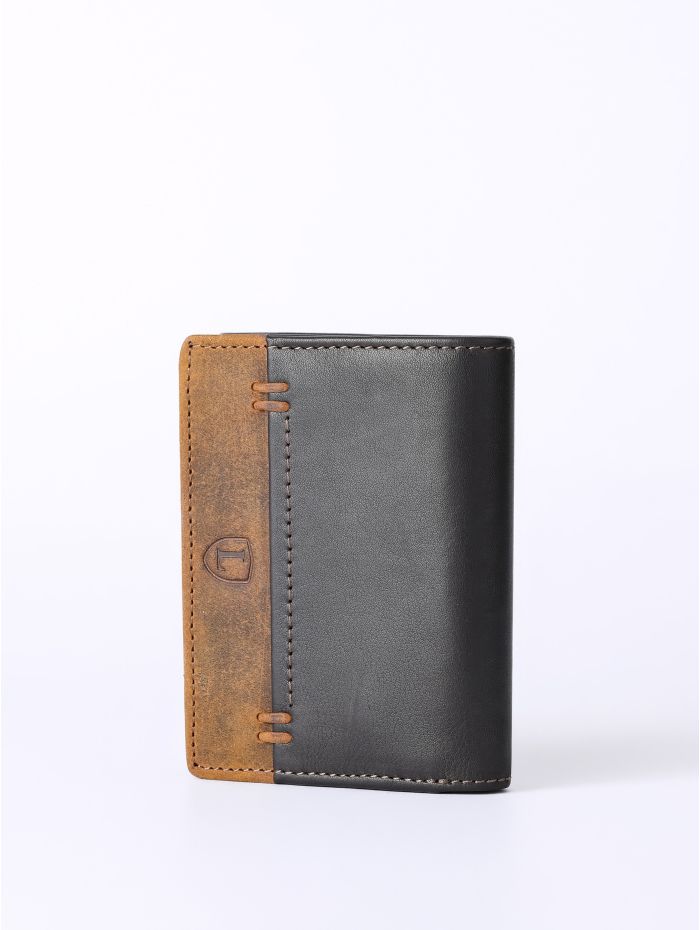 Stitch Leather Tri-Fold Wallet in Brown