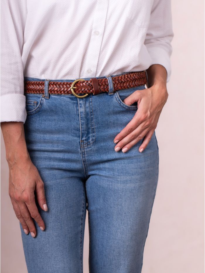 Waverton Leather Woven Belt in Cognac