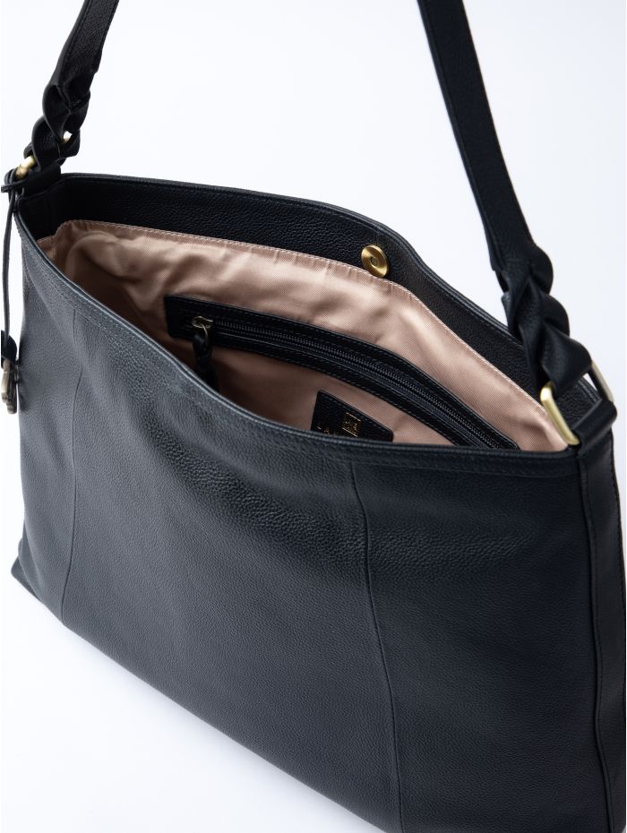 Howgill Leather Hobo Bag in Black