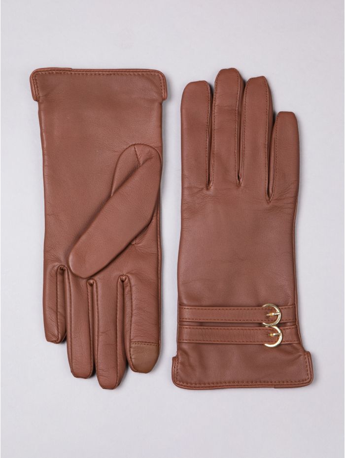 Twin Buckle II Leather Gloves in Tan