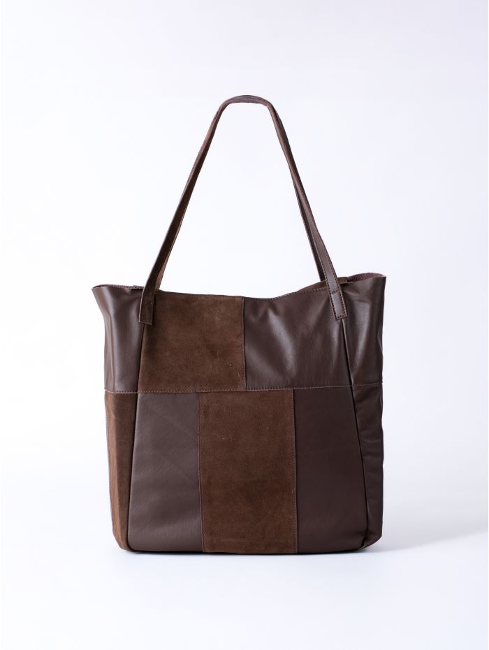 Tarn Hows Leather and Suede Tote Bag in Chocolate Brown
