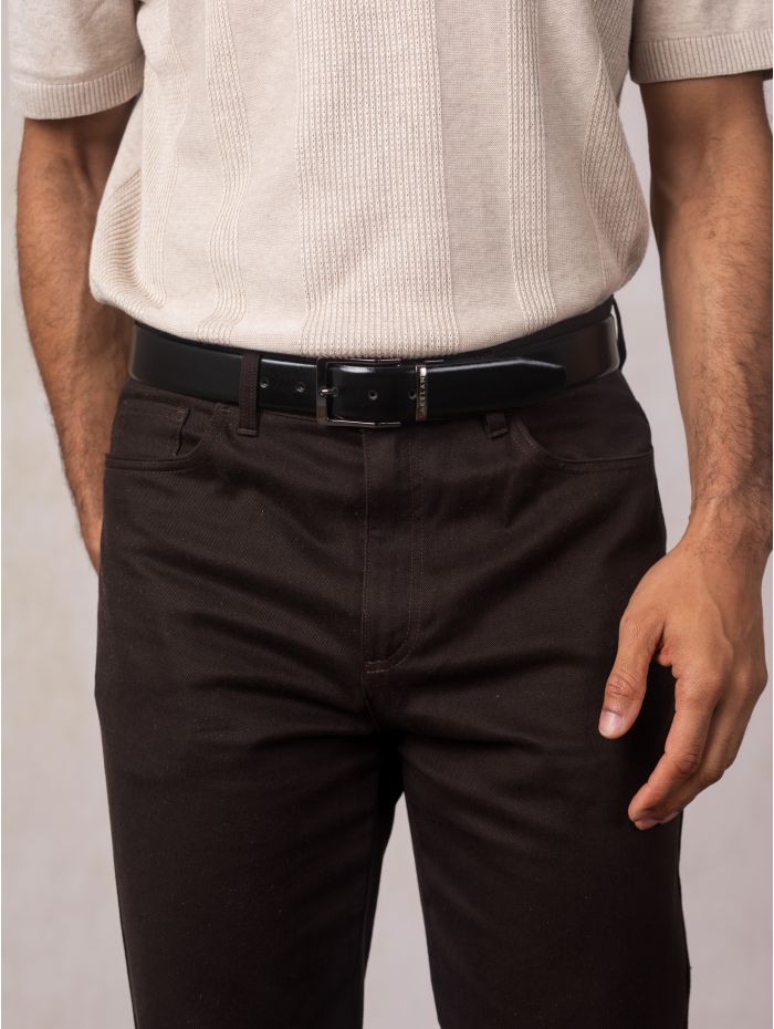 Calder Reversible Leather Belt in Black and Tan