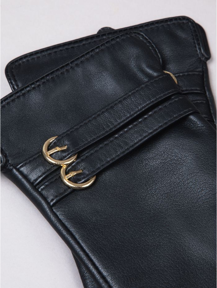 Twin Buckle II Leather Gloves in Black