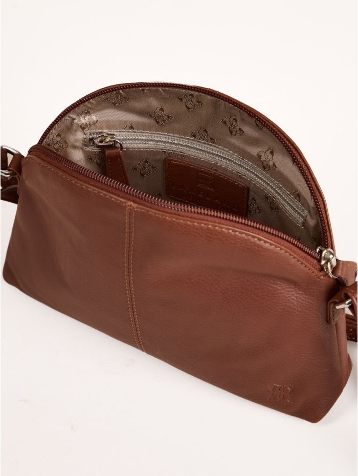 Elterwater curved Leather Cross Body Bag in Cognac