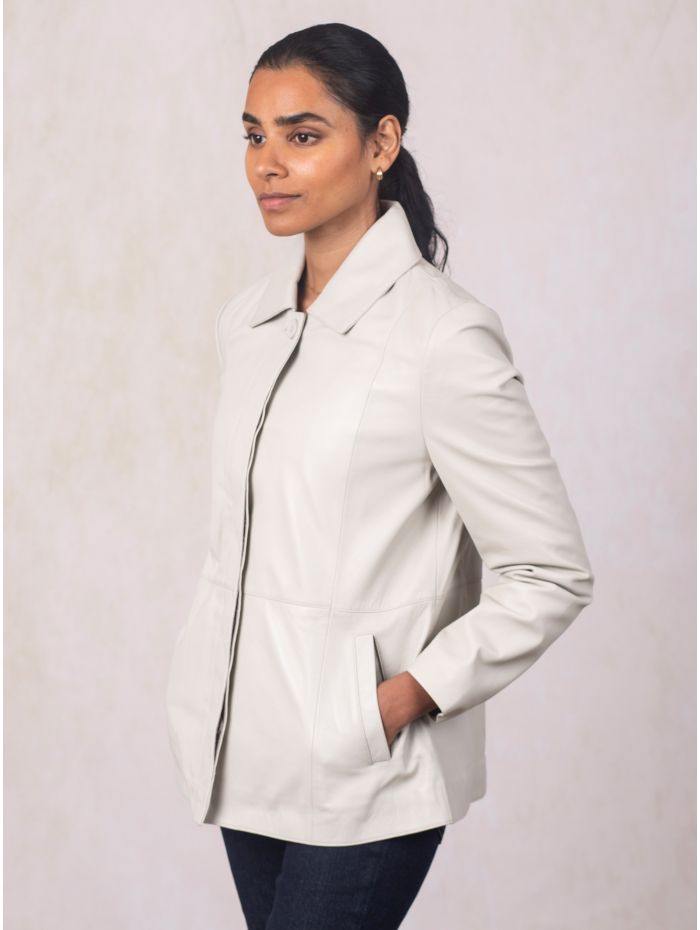 Mawbray Collared Leather Jacket in Parchment