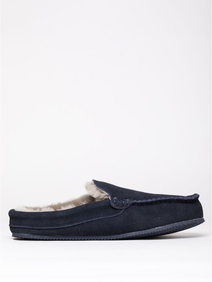 Sheepskin Moccasin Slider Slippers in Navy