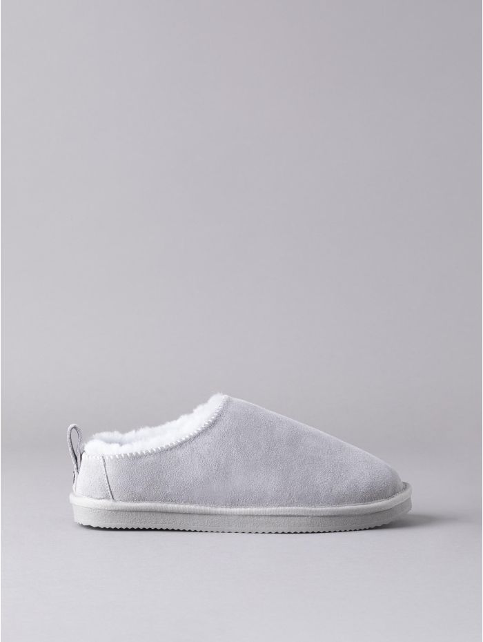 Ladies' Sheepskin Clog Slippers in Light Grey