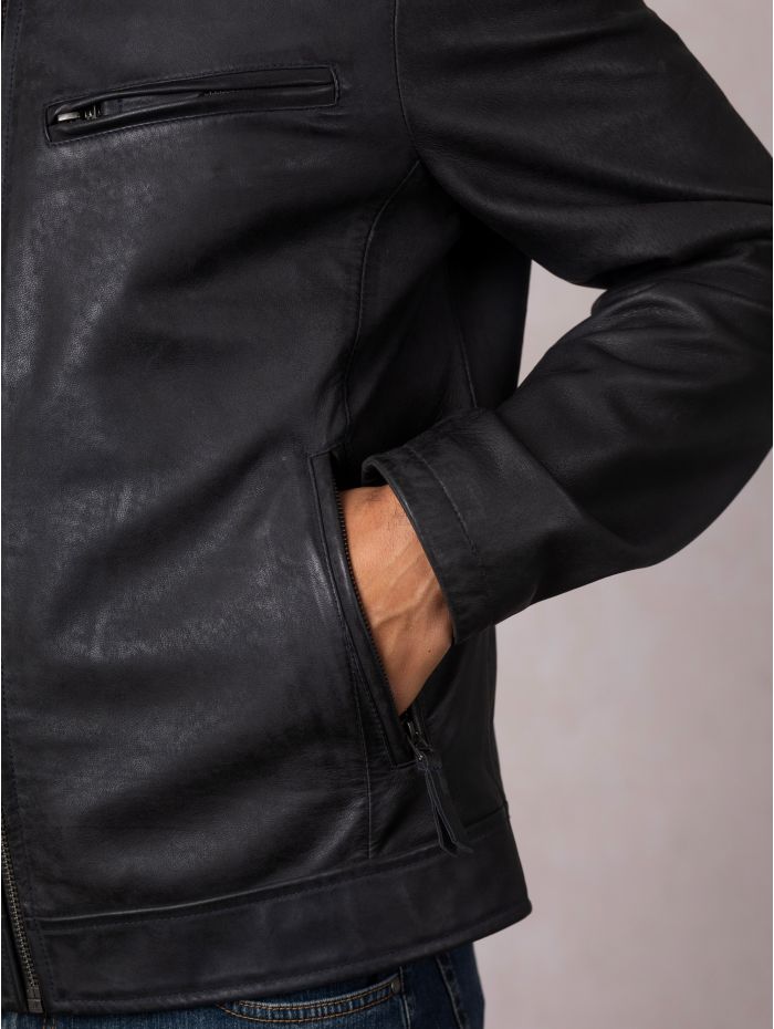 Crookshaw Leather Jacket in Navy