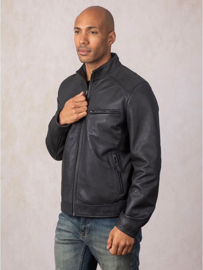 Crookshaw Leather Jacket in Navy