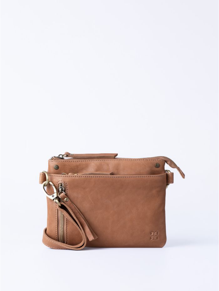 Harstone Mini Leather Cross Body Bag in Taupe