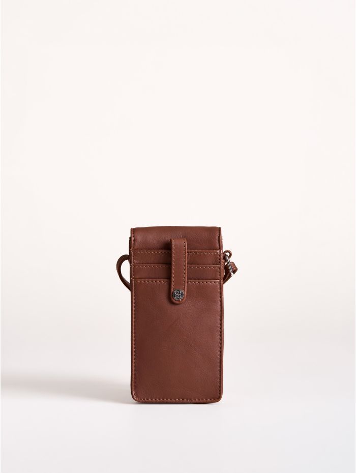 Bowness Leather Cross Body Phone Pouch in Cognac