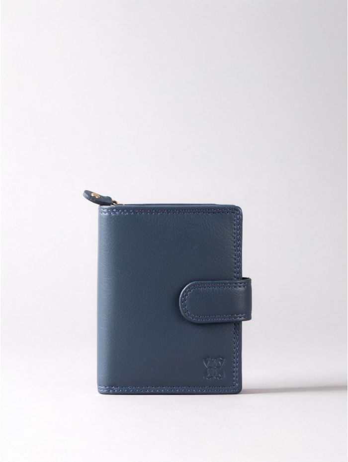 Small Leather Tab Purse in Navy