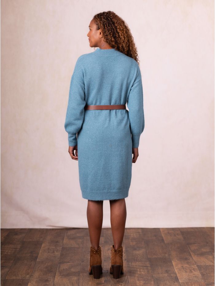 Malika Wool Blend Jumper Dress in Teal