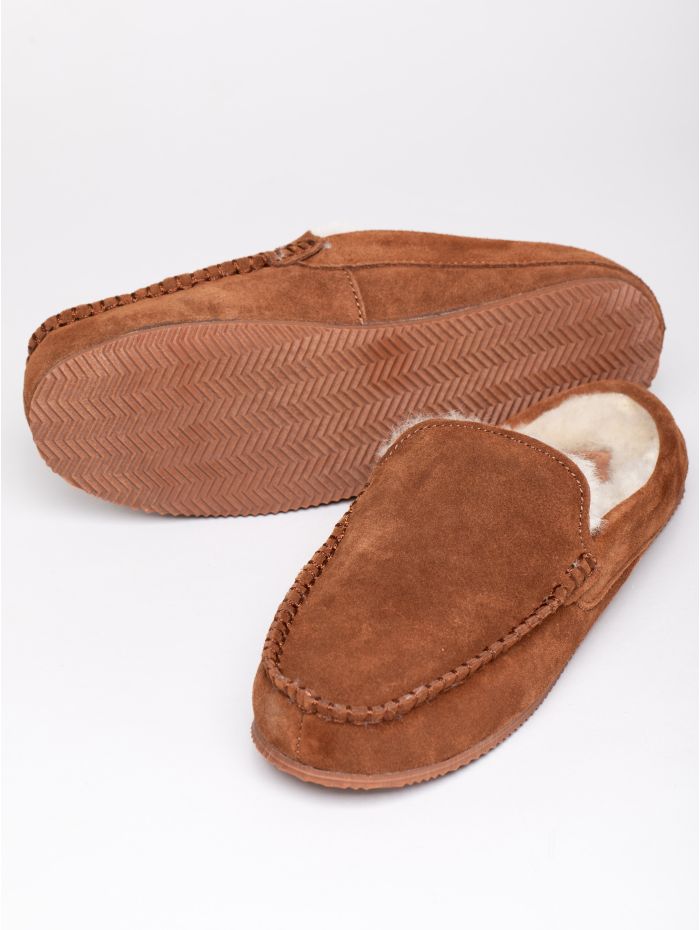 Sheepskin Moccasin Slider Slippers in Tan