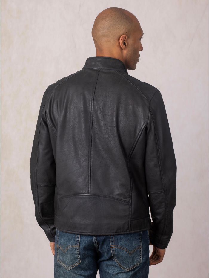 Crookshaw Leather Jacket in Navy