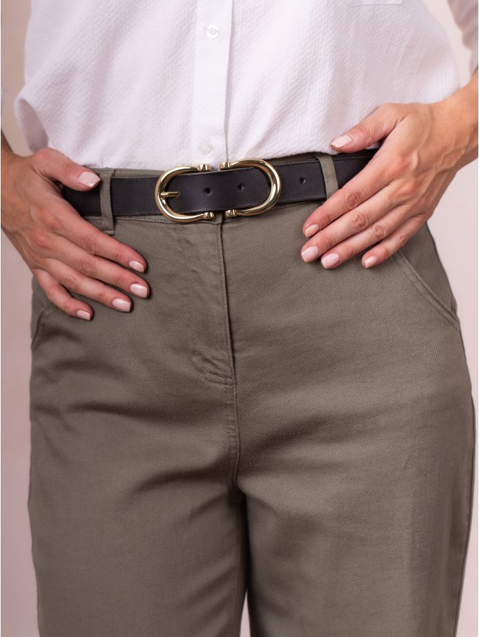 Bowness Leather Dual Buckle Belt in Black