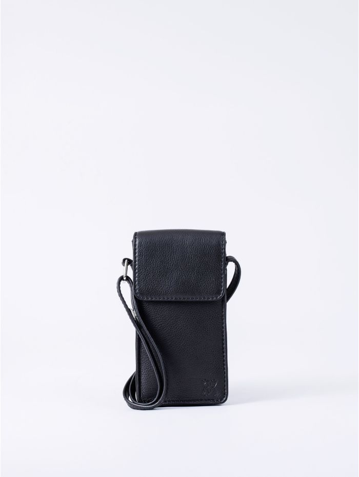 Bowness Leather Cross Body Phone Pouch in Black