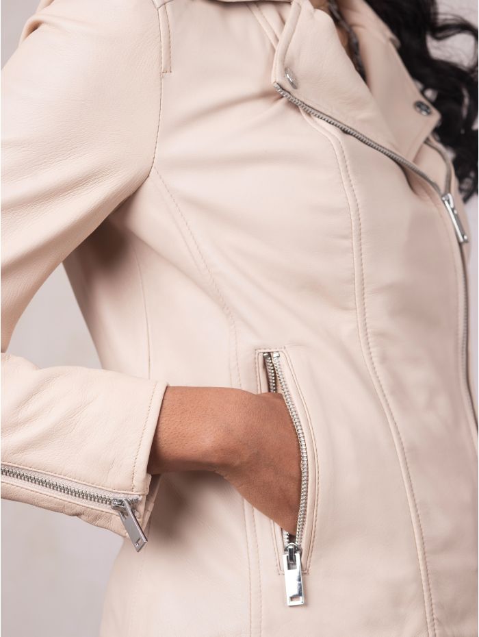 Tarraby Leather Biker Jacket in Parchment