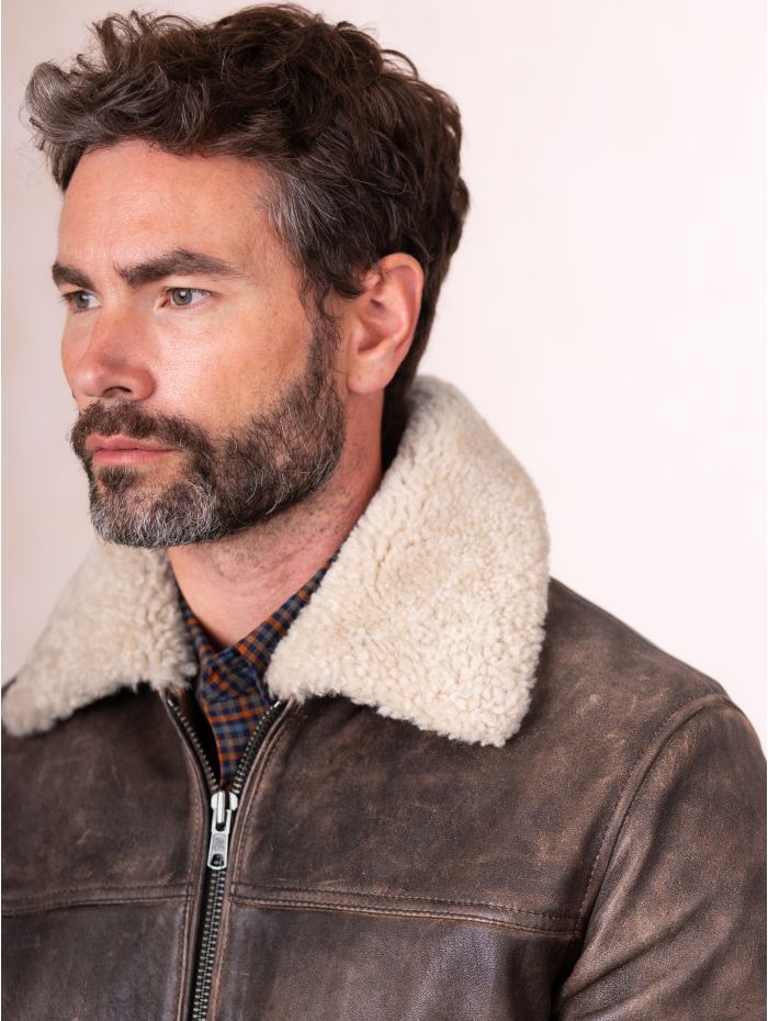 Fellfoot Leather Aviator Jacket in Chocolate Brown | Lakeland Leather
