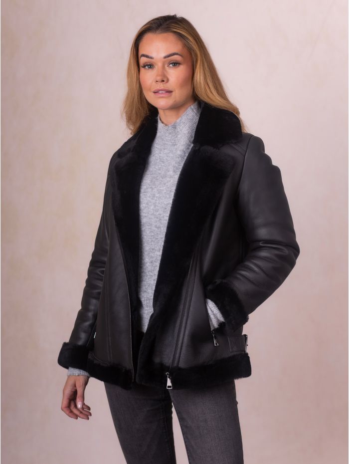 Lakeland Leather Linthwaite Sheepskin Aviator Jacket in Black