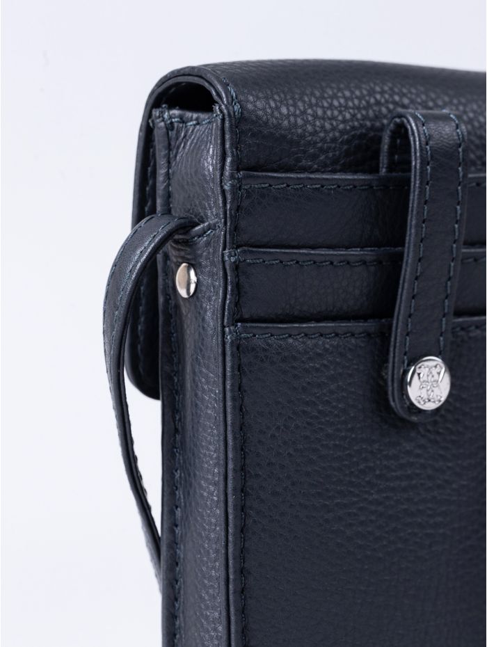 Bowness Leather Cross Body Phone Pouch in Navy