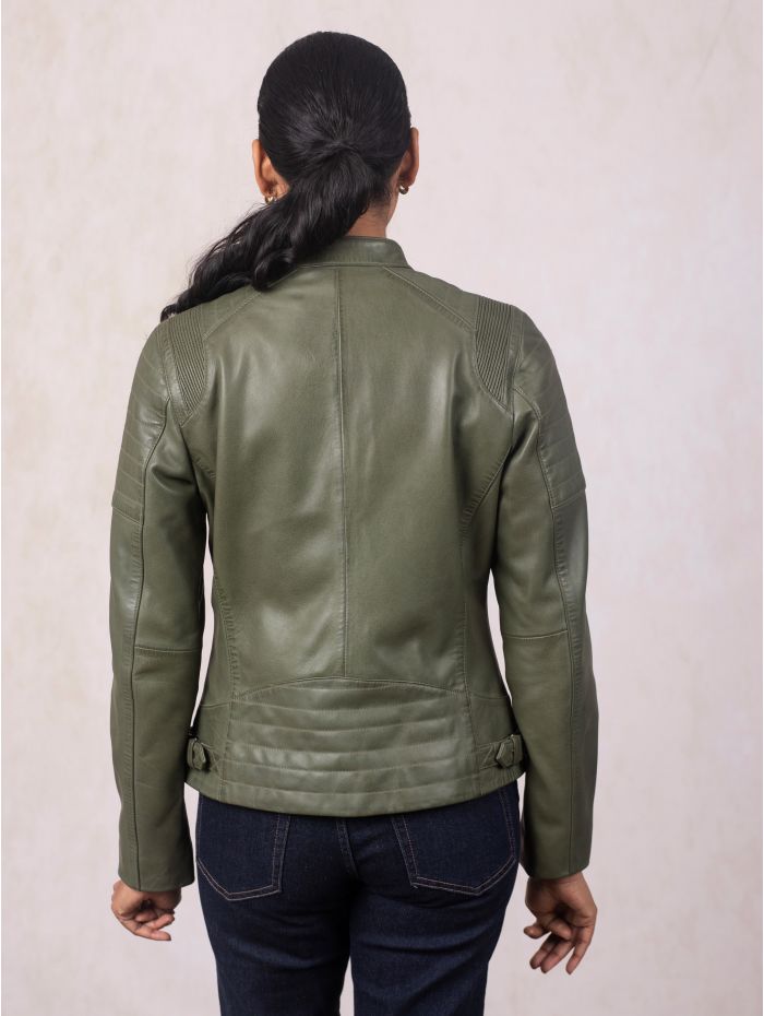 Buttermere Leather Racer Jacket in Green