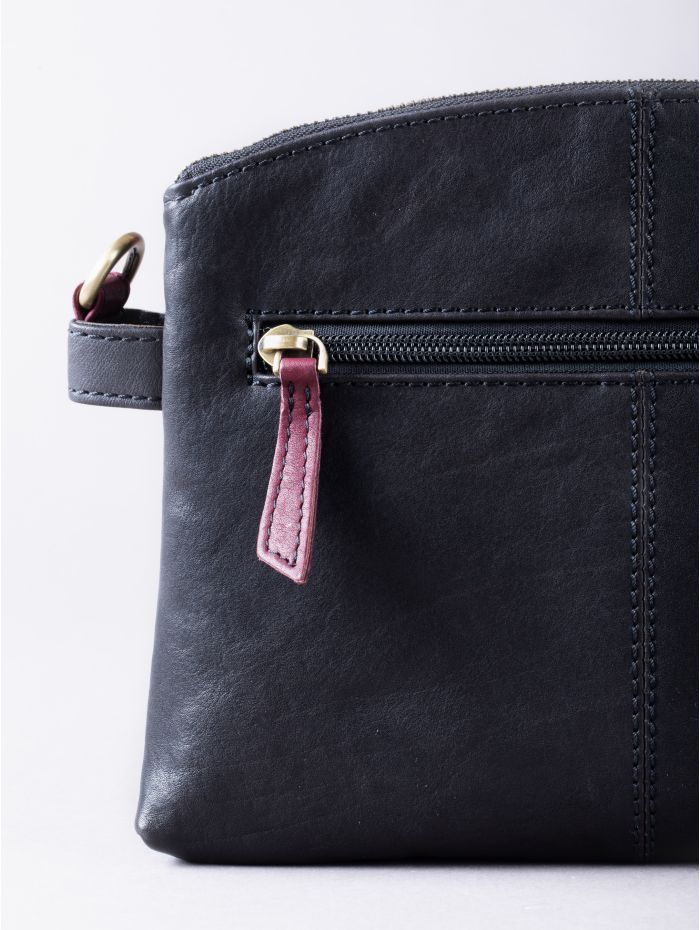 Hartsop Zip Leather Cross Body Bag in Black and Burgundy