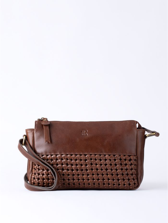 Waverton Woven Leather Cross Body Bag in Brown