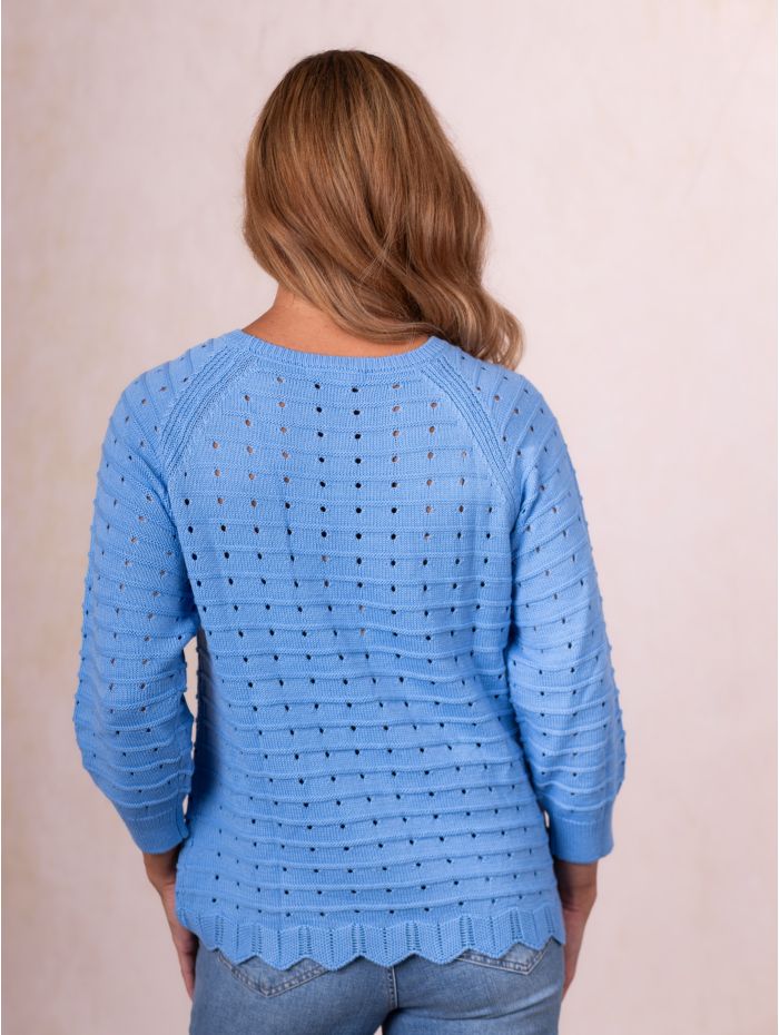 Blossom Pointelle Jumper in Blue