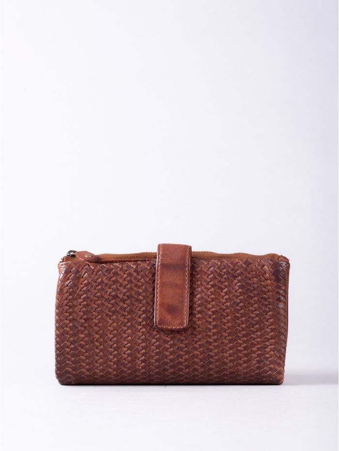Wreay Large Leather Tab Purse in Cognac