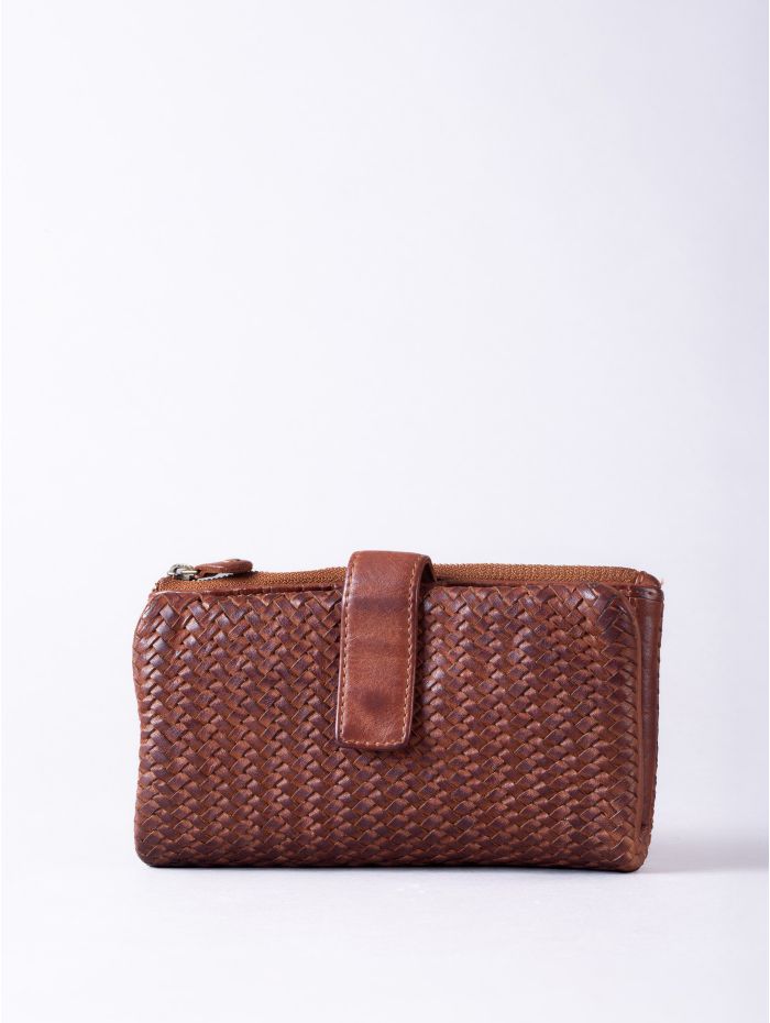 Wreay Large Leather Tab Purse in Cognac