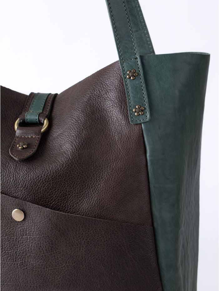Hartsop Leather Tote Bag in Brown and Green
