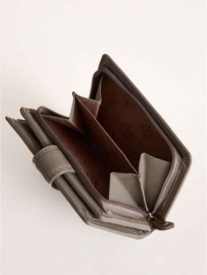 Small Leather Tab Purse in Grey