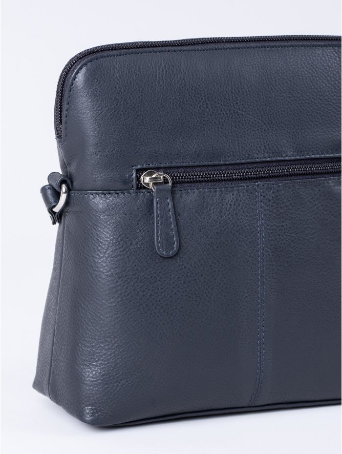 Raven Leather Cross Body Bag in Navy