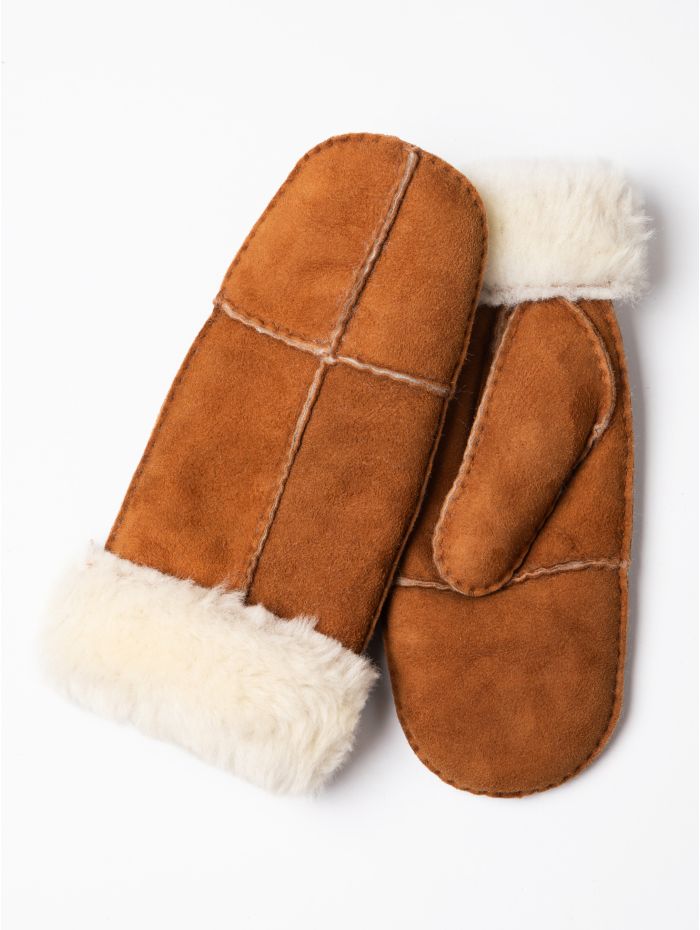 Ladies' Sheepskin Seam Mittens in Tan