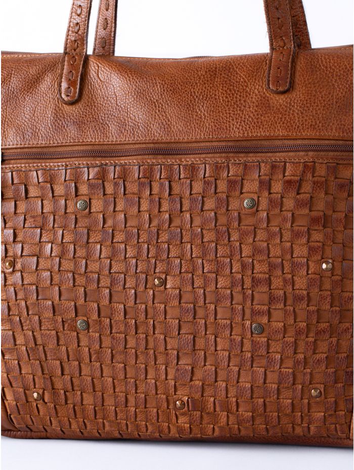 Storrs Woven Leather Tote Bag in Cognac