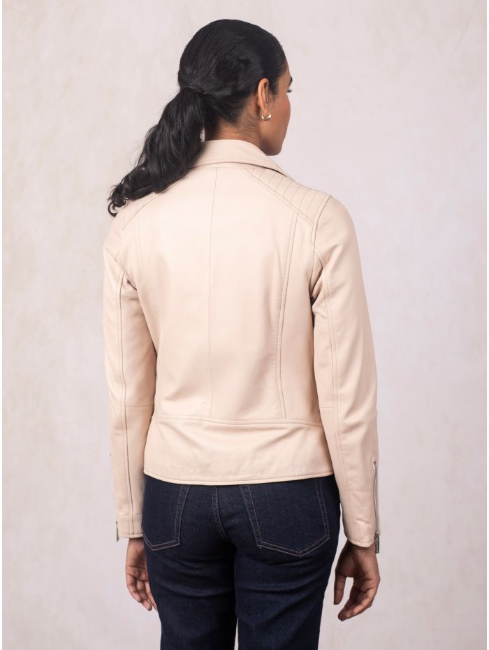 Tarraby Leather Biker Jacket in Parchment