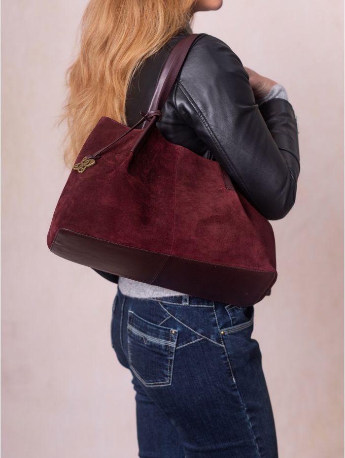 Mirehouse Suede Tote Bag in Berry
