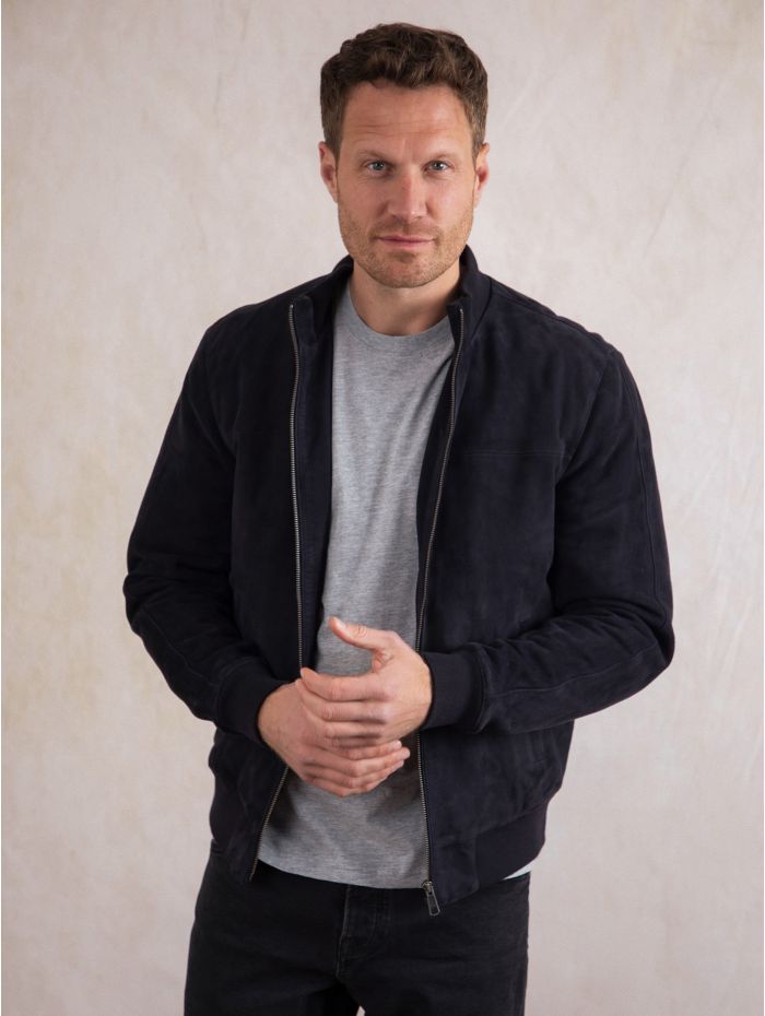 Dalston Suede Bomber Jacket in Navy