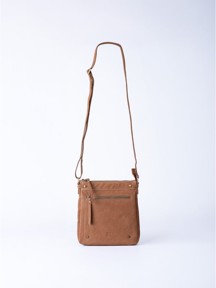 Harstone Large Leather Cross Body Bag in Taupe